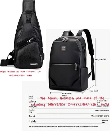 Business Men and Women PU Leather Backpack 15.6inch Laptop Waterproof Backpack Travel Commuter Lightweight schoolbag (Black backpack7,Large)