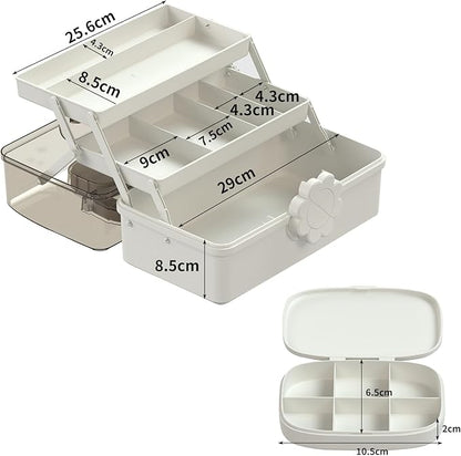 Covetree Hair Accessories Organizer with Handle, Lockable Three-Layer Multipurpose Art Supplies Storage Box and Plastic Jewelry Box, Sewing Organizer (White)