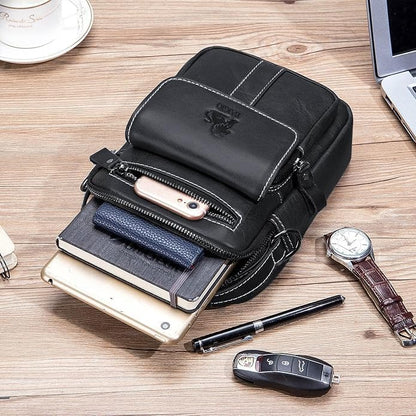BAIGIO Genuine Leather Small Messenger Bag for Men Crossbody Shoulder Bag for Ipad MIni Handbag Man Purse for Daily Business | Genuine Leather, Small, for Ipad Mini, Man Purse, for Daily Business