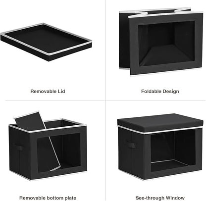 Homsorout Stackable Storage Bins with Lids - Large Decorative Basket with Lids, Fabric Foldable Closet Organizer Bins, Shelf Organizer for Living Room, Dorm, 5 Pack, Black