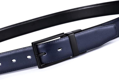 beltox fine Men's Dress Belt Leather Reversible 1.25" Wide Rotated Buckle Gift Box
