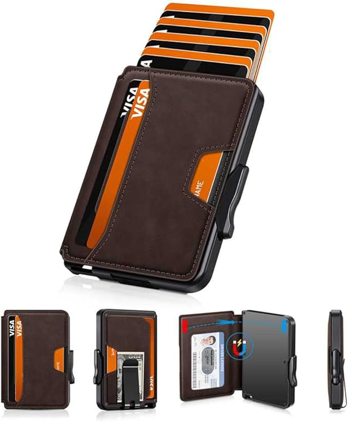 SEMORID Wallet for Men, Mens Wallet Minimalist Slim Wallet, RFID Blocking Smart Pop Up Wallet with Money Clip & ID Window, Metal Compact Wallet, Aluminum Credit Card Holder Wallet