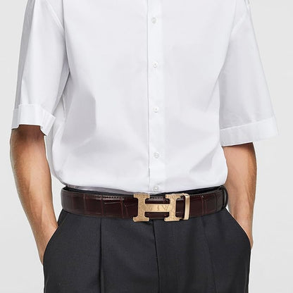 Aurolran Men&Womens Leather Dress Belt Business Automatic Buckle Belt Color-Black Silver Gold