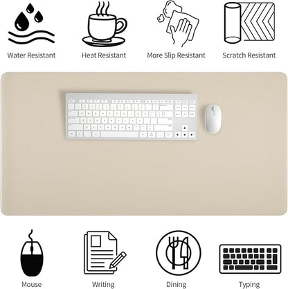 Beige Desk Mat with Stitched Edges, 31.5"×15.7" Keyboard Pad, Non-Slip Desk Protector Mat, Leather Desk Blotter, Waterproof Desk Pad for Office Home Decor