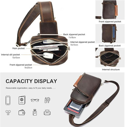 Genuine Leather Sling Bags for Men Crossbody Purse Vintage Small Messenger Shoulder Bag for Phone Side Chest Daypack Bag