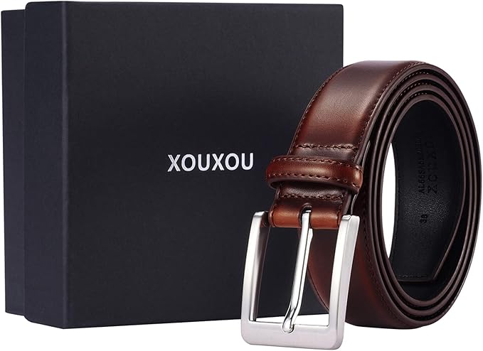 XOUXOU Men's Casual Leather Jeans Belts Classic Work Business Dress Belt with Prong Buckle for Men