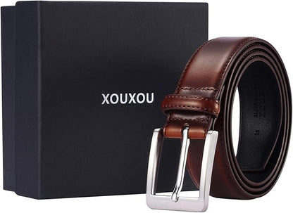 XOUXOU Men's Casual Leather Jeans Belts Classic Work Business Dress Belt with Prong Buckle for Men