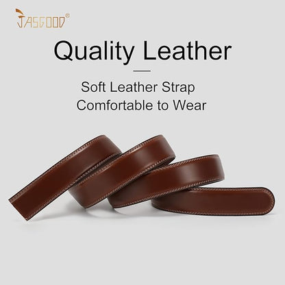 JASGOOD Ratchet Belt Replacement Strap 1 1/8", Leather Belt Strap for 35MM Slide Click Buckle