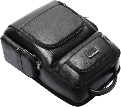 BOPai Genuine Leather Laptop Backpack Men for 15.6 inch Business Smart Professional Lightweight Backpack with USB Charging Office Commuter Computer Rucksack Executive Anti Theft Black