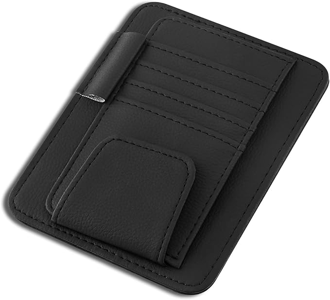 Car Sun Visor Organizer, Multifunctional Auto Visor Document Holder with Sunglasses Clip, Universal Car Interior Accessories Organizer for Drving License, Card, Pen (Black)