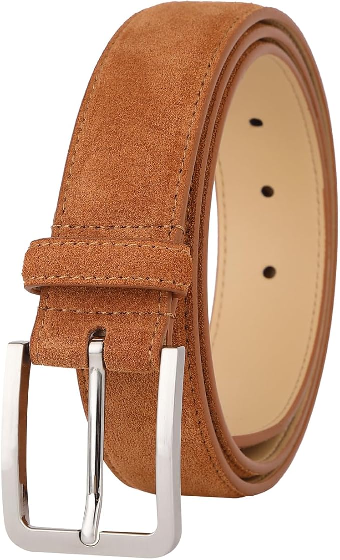 Men's Belt Casual Genuine Leather Suede Belts for Men 1 3/8" Wide Elegant Golf Dress Belt