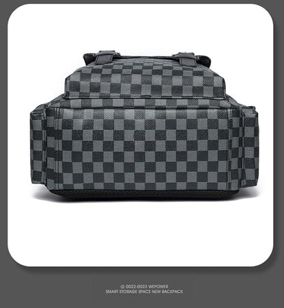 Retro men's business plaid backpack can hold a 15.6-inch laptop, women's stylish travel waterproof leather backpack. (black-16.3inch)