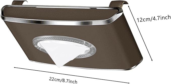 Leather Car Tissue Box for Car Interior, Multi-Function Tissue Holder with Visor Clip, Armrest & Back Seat Napkin Organizer, Vehicle Tissue Dispenser Accessories (Brown Hanging)