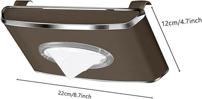 Leather Car Tissue Box for Car Interior, Multi-Function Tissue Holder with Visor Clip, Armrest & Back Seat Napkin Organizer, Vehicle Tissue Dispenser Accessories (Brown Hanging)