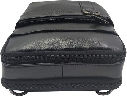 Hebetag Small Leather Sling Shoulder Bag Messenger Pack for Men Women Outdoor Travel Business