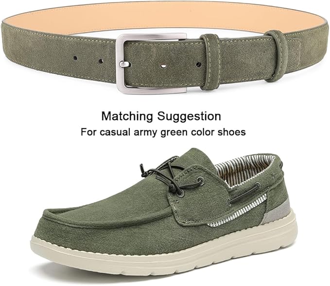 Men's Belt Casual Genuine Leather Suede Belts for Men 1 3/8" Wide Elegant Golf Dress Belt