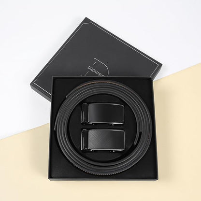 2 Pack Ratchet Belt 1 3/8", Mens leather Dress Belt in Gift Set Size 28"-62" Adjustable waist Trim to Fit