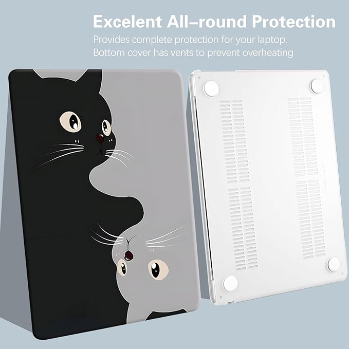 KEROM Compatible for MacBook Pro 13 Inch Case 2025 2024 2023 2022-2016 M2 M1 A2338 A2289 A2251 A2159 A1989 A1706 A1708, Cute Aesthetic Protective Plastic Hard Shell & Keyboard Cover, Two Cats