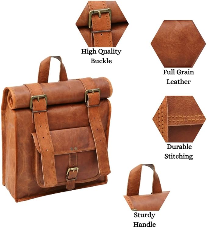 URBAN DEZIRE Men's Leather Vintage Roll On Laptop Backpack Rucksack knapsack college bag
