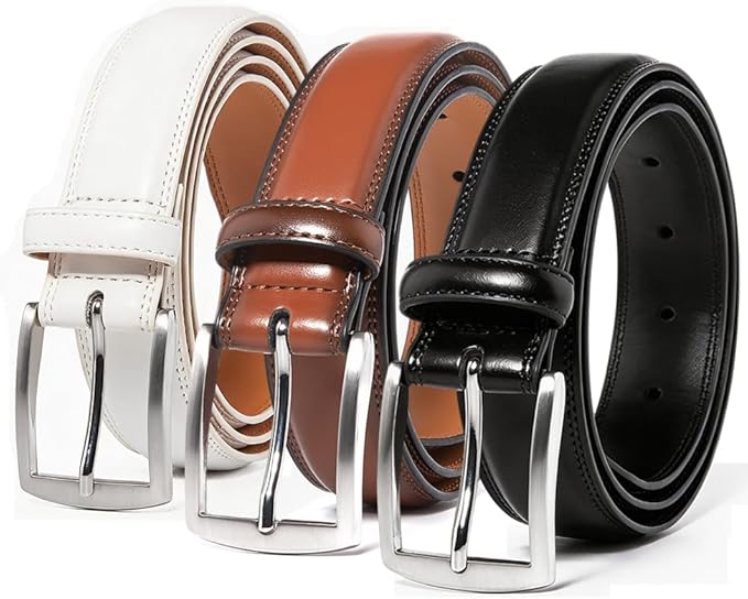 Mens Genuine Leather Dress Belt for Men, Handmade, 100% Cow Leather,Classic Casual and Business Belt Prong Buckle