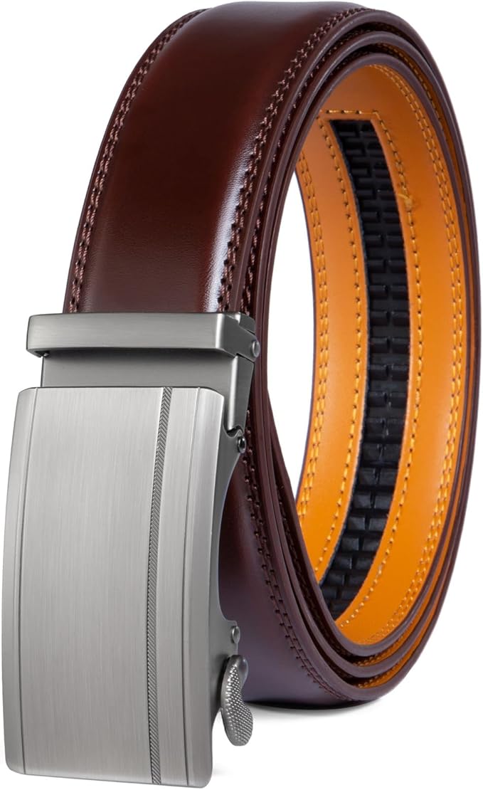 Founders & C Men's Ratchet Belt 1 3/8",Leather Dress Belt Adjustable with Click Sliding Buckle Trim to Exact Fit