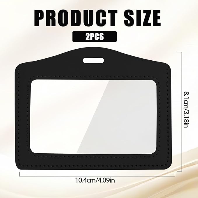 2Pcs Double-Sided Leather ID Badge Holder Waterproof Horizontal Clear Card Holder Name Badge Holders with Clear ID Window for Office Staff Employees Students Black Grey