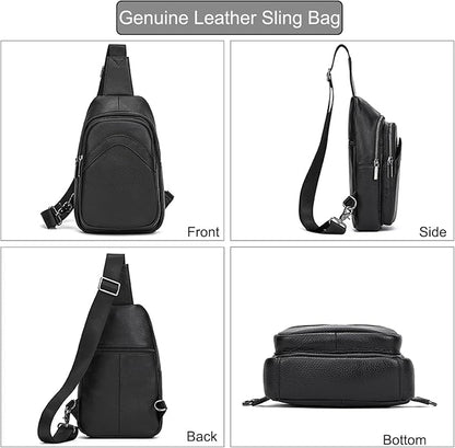 LUUFAN Men's Genuine Leather Sling Bag Chest Shoulder Backpack Crossbody Bag for Casual Sports Hiking Running Travel