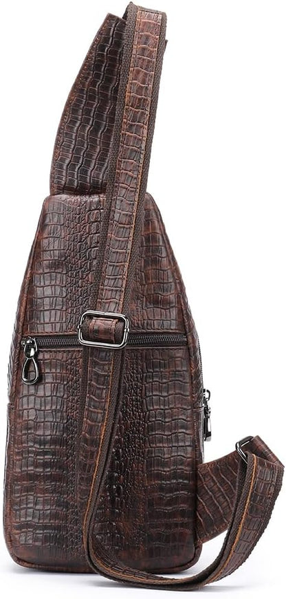 NIUCUNZH Crocodile Leather Sling Bag with Leather Strap, 3 Zipper Crossbody Shoulder Bags for Travel Hike Everyday Carry