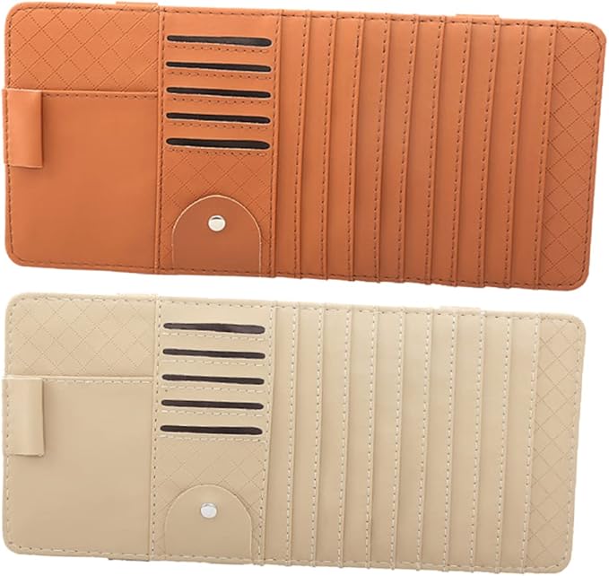 Mikinona Multi-Functional Sun Visor Storage Organizer Bag Stylish Leather Cd Holder for Car Convenient Accessory for Pens Cards and More Brown