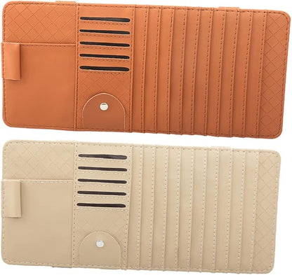 Mikinona Multi-Functional Sun Visor Storage Organizer Bag Stylish Leather Cd Holder for Car Convenient Accessory for Pens Cards and More Brown