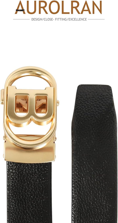 Aurolran Men&Womens Leather Dress Belt Business Automatic Buckle Belt Color-Black Silver Gold
