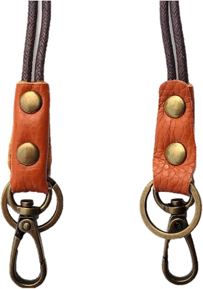 Aslana Genuine Leather Rope Necklace Lanyard for Key ID Badge Holder, Lobster Claw Clasp, Vintage Retro Style (2-Pack,19in Neck Lanyard, Rope Orange Leather)