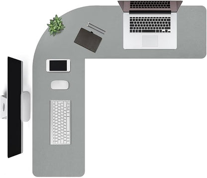 Liveinu L Shaped Gaming Desk Mat Mouse Pad, PU Leather Corner Desk Mat Blotter, Waterproof Desktop Protector for Computer Keyboard Home Office, Grey, 56"x54.8"x16"