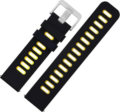 WOCCI 18mm Bicolor Watch Band, Silicone Rubber, Quick Release Replacement Strap for Men and Women, Silver Stainless Steel Buckle (Black-Yellow)