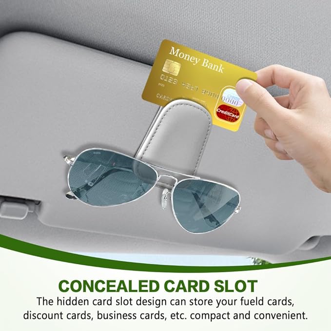 Sunglass Holder for Car, Sunglasses Clip for Car Visor, Magnetic Leather Vehicle Eyeglass Hanger Clip, Auto Ticket Card Glasses Organizer Clamp Accessories for SUV Sedan (White)