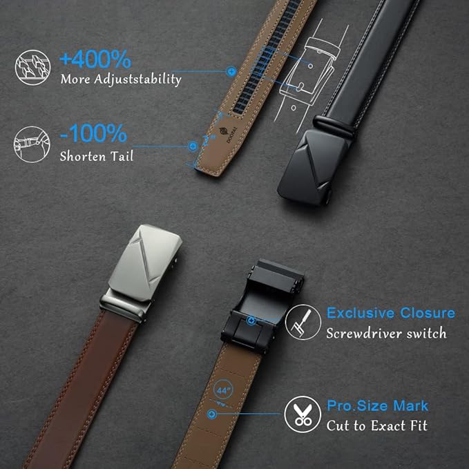 DOOPAI Belt Men, Ratchet Dress Adjustable 1 3/8" Sliding Leather Designer, Size Length Can be Cut, with Gift Box