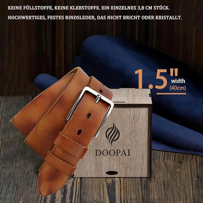 DOOPAI Men's Genuine Leather Casual Belt -Full Grain Leather Belt for Men- 1.5" Handmade Jeans Belt with Gift Box