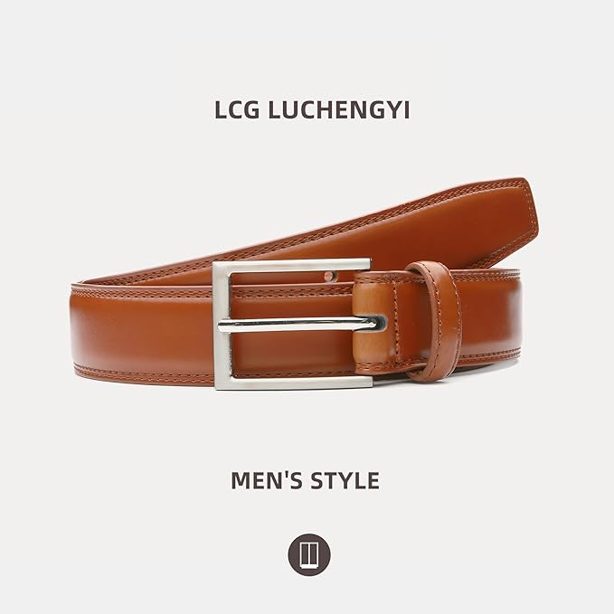 Mens Genuine Leather Dress Belt Classic Casual Belt with Single Prong Buckle for Jeans Pants Work and Business