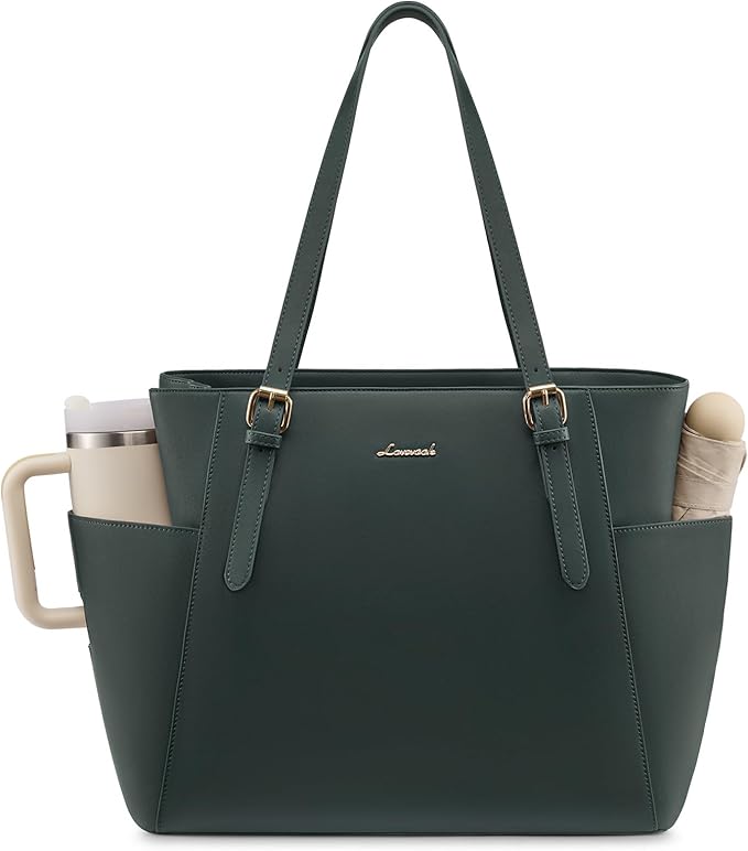 LOVEVOOK Laptop Tote Bag for Women With Large Cup Holder, Leather Work Tote Bag for Women,15.6 Inch Professional Computer Briefcase Business Teacher Commuter Shoulder Bag,Office Travel Gift