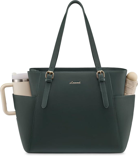 LOVEVOOK Laptop Tote Bag for Women With Large Cup Holder, Leather Work Tote Bag for Women,15.6 Inch Professional Computer Briefcase Business Teacher Commuter Shoulder Bag,Office Travel Gift