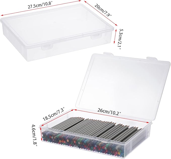 BTSKY Clear Plastic Storage Box with Flap Lid, Multipurpose Craft Organizers and Storage Box Art Supply Storage Organizer Plastic Sewing Box for Beads Pencils Notebooks, 6 Pack Medium