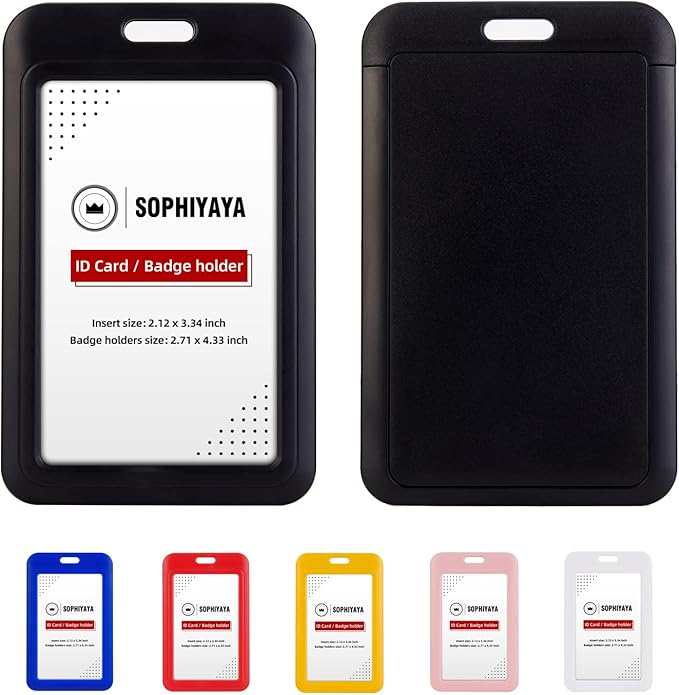 2 Pack Vertical Sliding Hard Plastic Badge Holder – Secures Work ID, Key Card, Credit Cards for Office, Factory, School, Teachers & Students (Black)