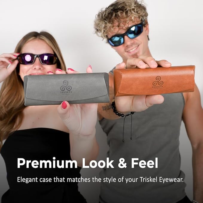 Triskel Curved-Top Eyewear Case – Hard Shell PU Leather Glasses Case with Soft Lining, Lightweight with Magnetic Closure