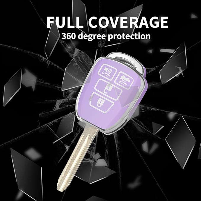 MILD EAST for Toyota Key Fob Cover with Metal Key Chain, Silver Edge Soft TPU Key Fob Shell Case for 2012-2019 Camry Corolla Tacoma, Purple