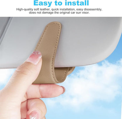 TCJJ Sunglasses Holders for Car Visor,Car Magnetic Glasses Holder Leather Sunglasses Clip and Ticket Card Clip Suitable for Car Interior Visor and Different Size Eyeglasses(Beige/2)