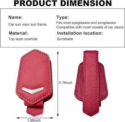 KVAEY Sunglasses Holders for Car Sun Visor, Magnetic Auto Visor Eyeglasses Holder Ticket Card Clip, Multifunctional Leather Sun Visor Glasses Hanger Mount Clip, Car Accessories (Red)