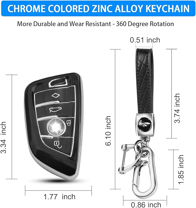 QBUC for BMW Key Fob Cover with Leather Keychain,for BMW 2 5 6 7 Series X1 X2 X3 X5 X6 X7 Premium Soft TPU Key Fob Holder (1-Black)