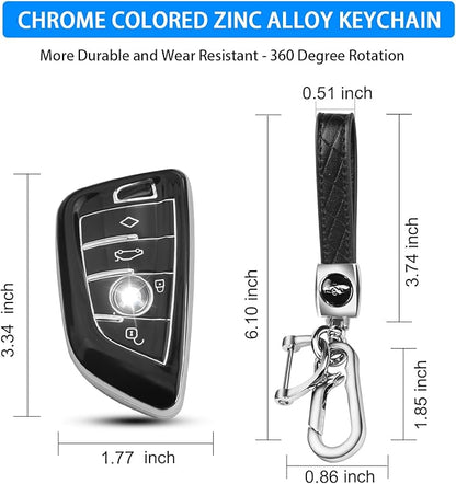 QBUC for BMW Key Fob Cover with Leather Keychain,for BMW 2 5 6 7 Series X1 X2 X3 X5 X6 X7 Premium Soft TPU Key Fob Holder (1-Black)