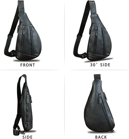 Genuine Leather Sling Bag for Men and Women Vintage Real Leather Crossbody Chest Bags Backpack Purse for Travel Hiking