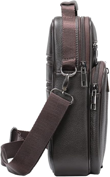 Hebetag Small Leather Sling Shoulder Bag Messenger Pack for Men Women Outdoor Travel Business